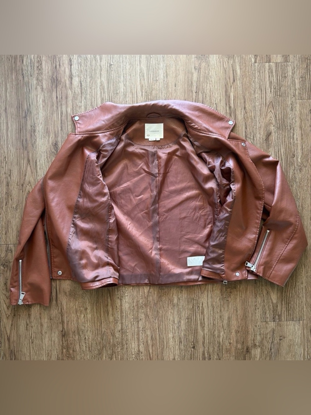 By Anthropologie Rich Cognac Brown Faux Leather Moto Jacket - Plus Size 2X - Picture 6 of 12